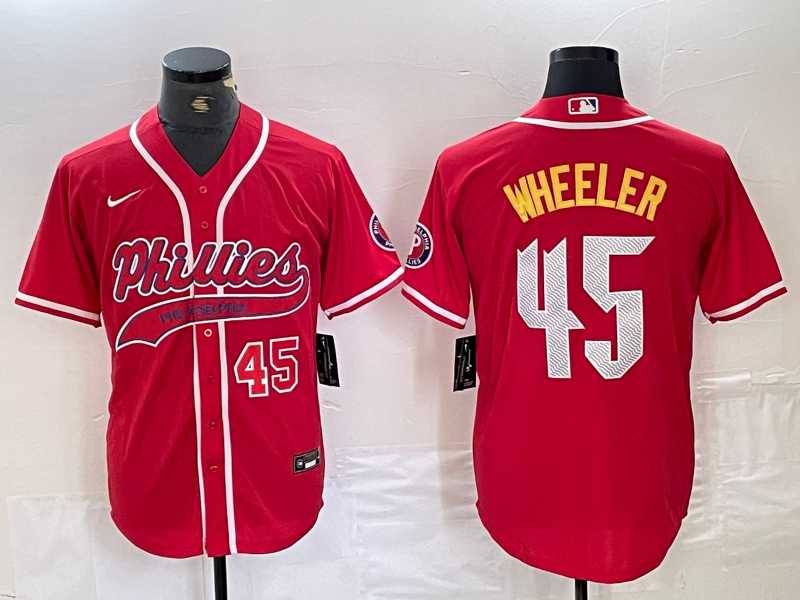 Men%27s Philadelphia Phillies #45 Zack Wheeler Number Red Cool Base Stitched Baseball Jerseys->philadelphia phillies->MLB Jersey